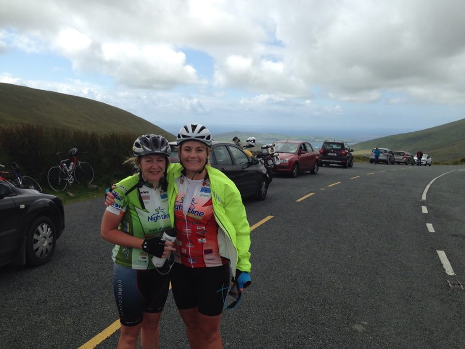 Donna Carroll and Rose Murphy at the top of a long climb